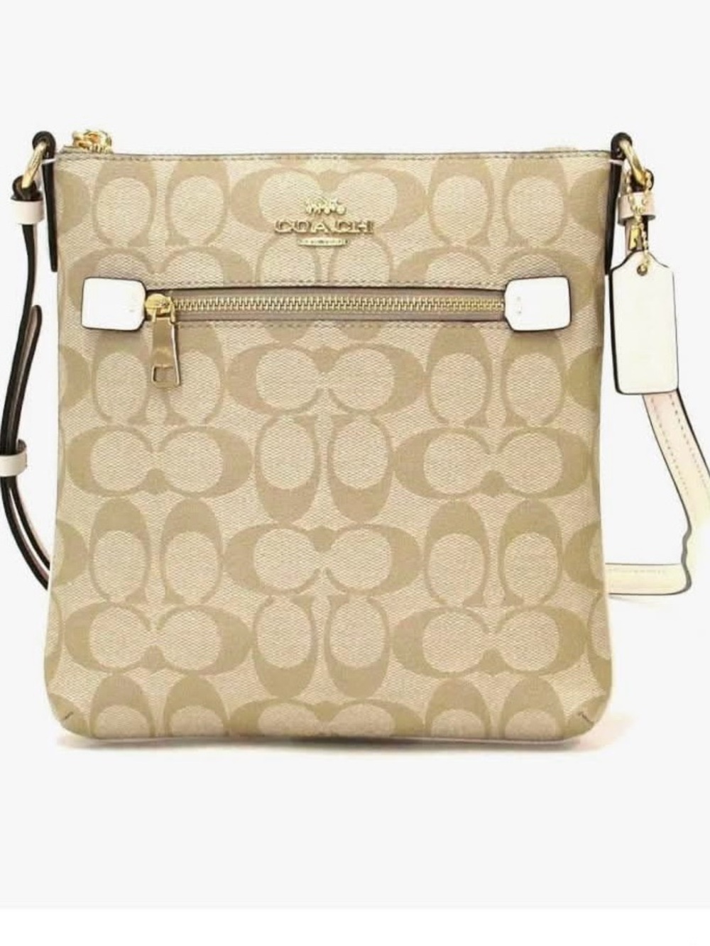 Coach Beige Khaki Signature Crossbody with Chalk Trim
